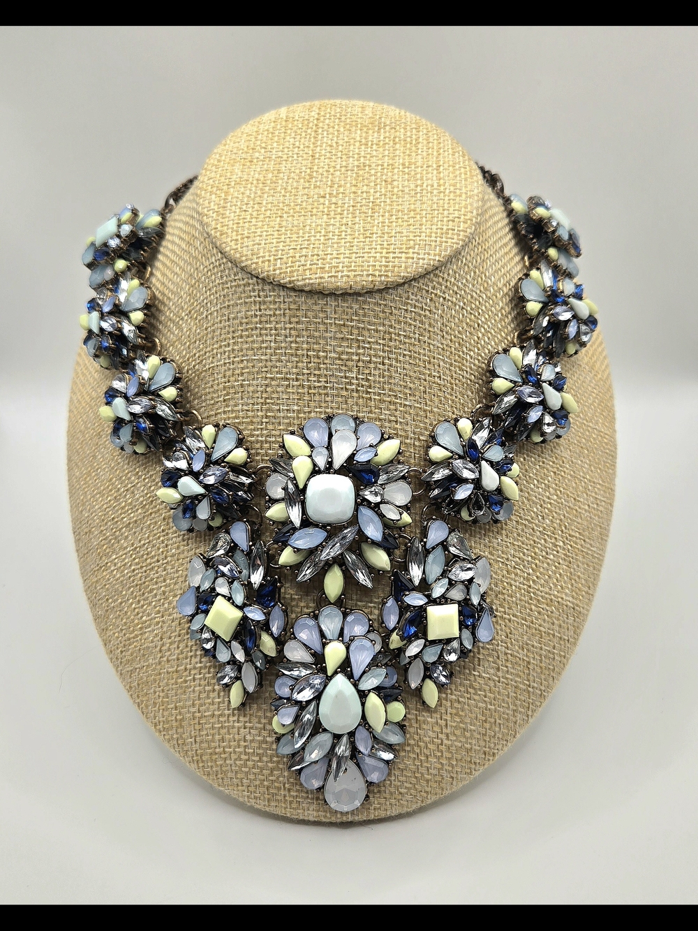 Vintage Oversized Statement Bib Necklace | Blue, White & Yellow Resin Stones